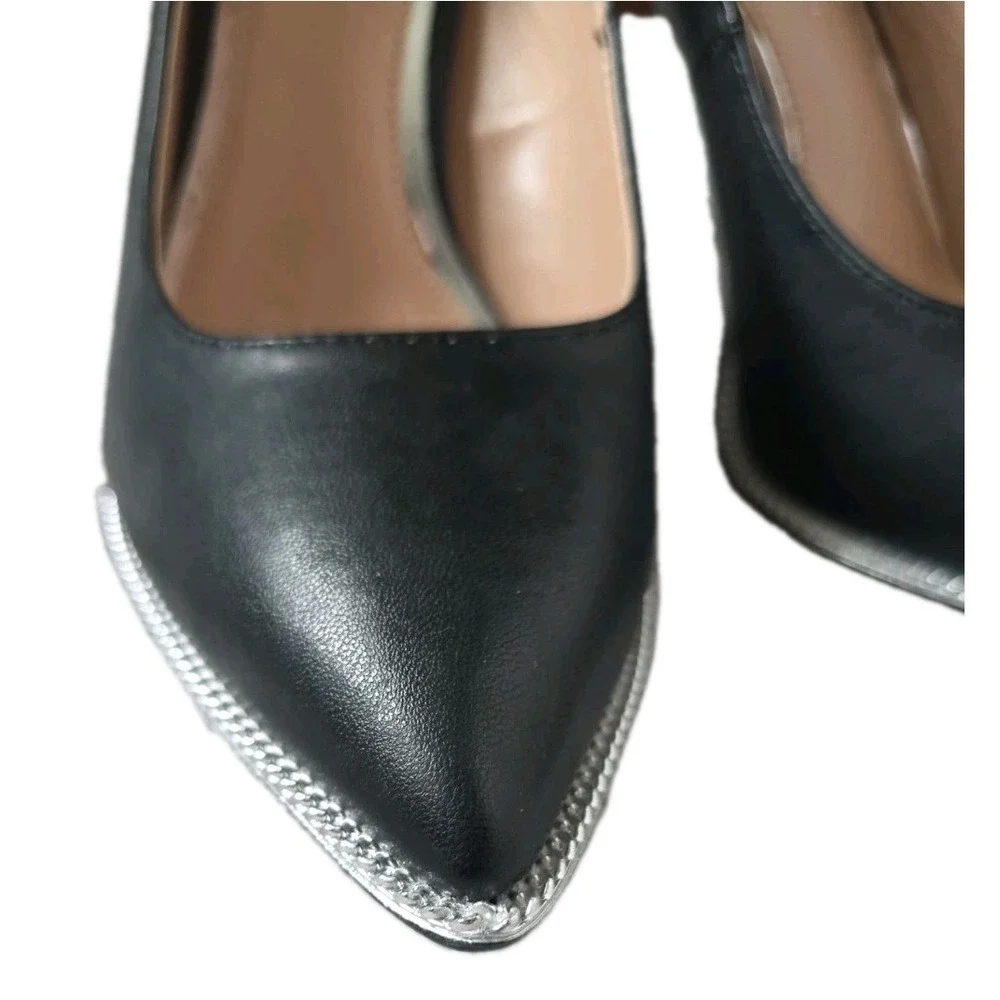BCBGeneration Harlia Black Chain Trim Pointy Toe Stiletto HeelPump Size 8.5
